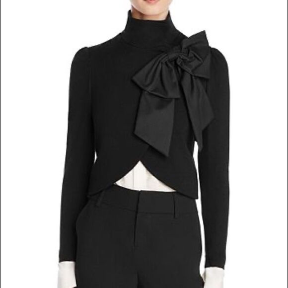 ALICE + OLIVIA Addison Long Sleeve Cropped Blazer Jacket Bow Black - Picture 6 of 13